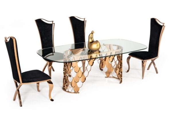 Modrest Bonnie Transitional Black Velvet & Rosegold Dining Chair (Set of 2) - Image 4