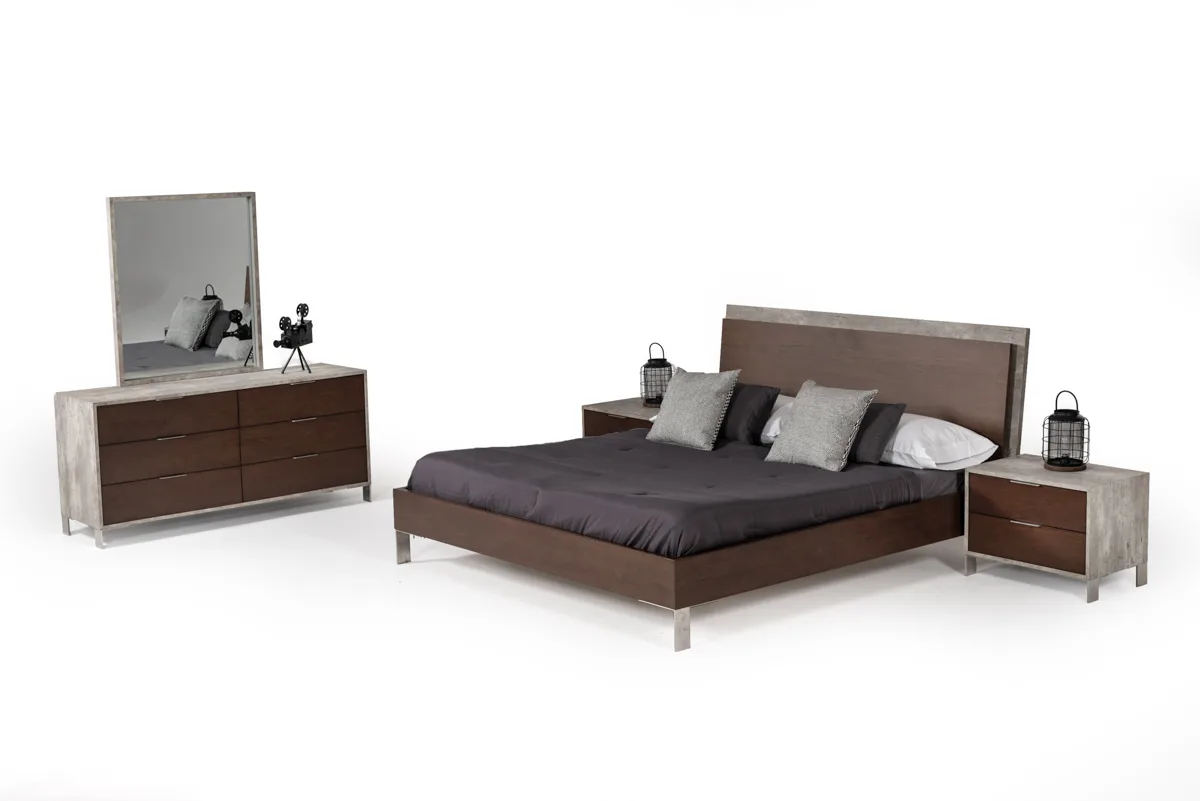 Queen Nova Domus Conner Modern Dark Walnut & Concrete Bed - Image 5