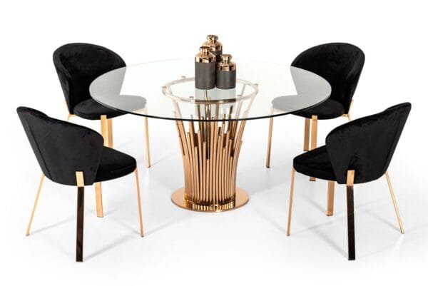 Modrest Paxton Modern Round Glass & Rosegold Dining Table