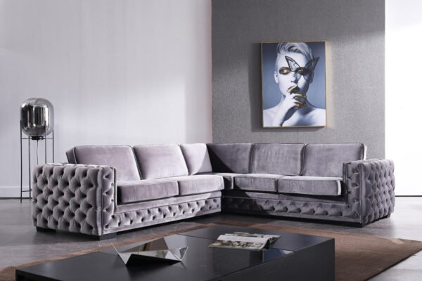 Divani Casa Jean - Modern Grey Velvet Sectional Sofa - Image 4