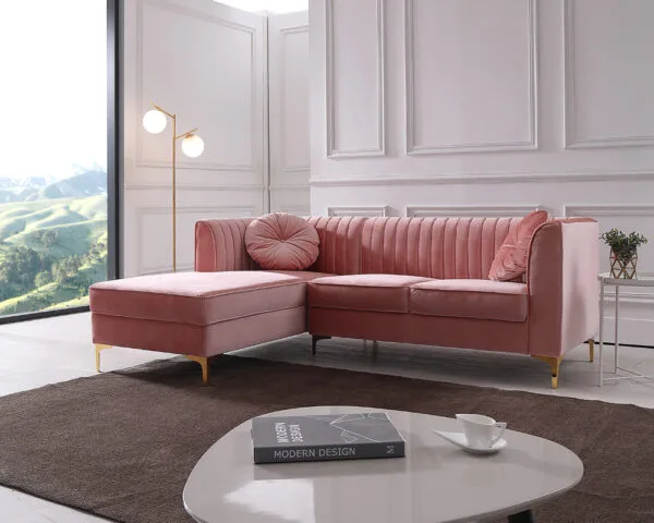 Divani Casa - Rachel Modern Pink Velvet Left Facing Sectional Sofa - Image 4