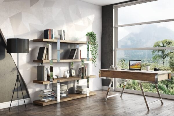 Modrest Brewer - Modern Walnut Glass & Stainless Steel Bookshelf - Image 5