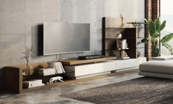 Modrest Jefferson Mid-Century Walnut and White High Gloss Entertainment Center - Image 2