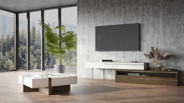 Modrest Makai Modern White & Walnut Square Coffee Table - Image 2