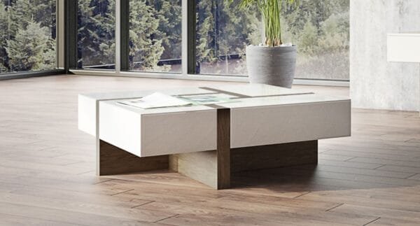 Modrest Makai Modern White & Walnut Square Coffee Table - Image 4