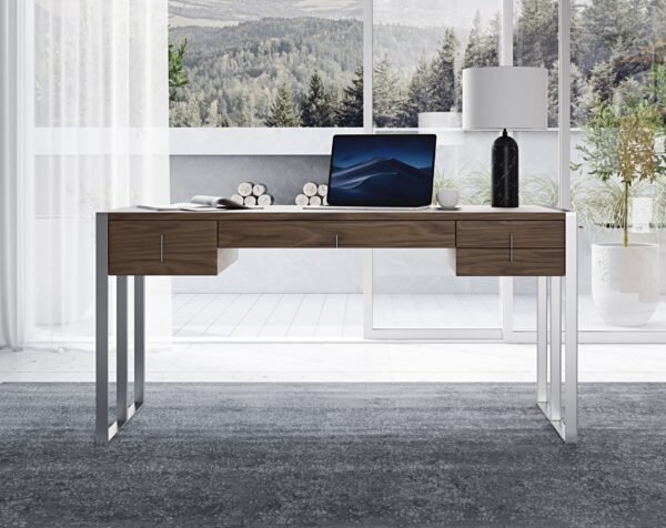 Modrest Orcutt - Modern Walnut & Stainless Steel Desk - Image 3