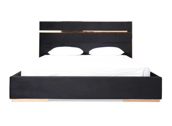 Queen Nova Domus Cartier Modern Black Velvet & Brushed Bronze Bed - Image 4