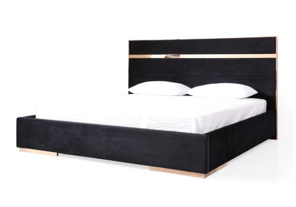 Queen Nova Domus Cartier Modern Black Velvet & Brushed Bronze Bed - Image 5