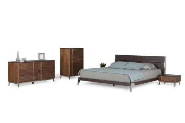 Nova Domus Ria Contemporary Brown Eco-Leather & Walnut Nightstand - Image 3
