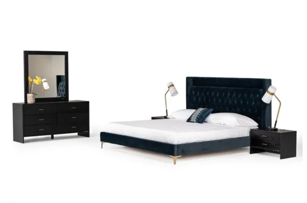 Queen Modrest Wales Modern Blue Fabric Bed - Image 4