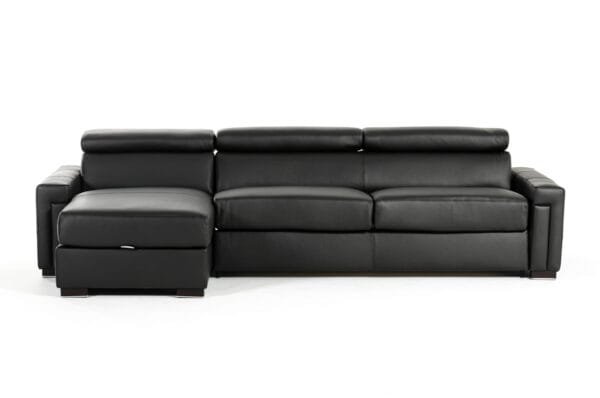 Lamod Italia Sacha - Modern Black Leather Reversible Sectional Sofa Bed with Storage - Image 4