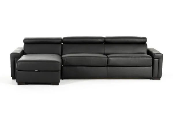 Lamod Italia Sacha - Modern Black Leather Reversible Sectional Sofa Bed with Storage - Image 4