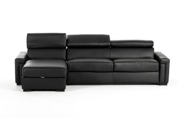 Lamod Italia Sacha - Modern Black Leather Reversible Sectional Sofa Bed with Storage - Image 2