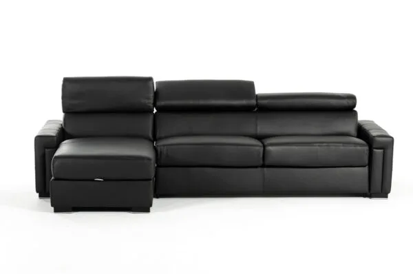 Lamod Italia Sacha - Modern Black Leather Reversible Sectional Sofa Bed with Storage - Image 2