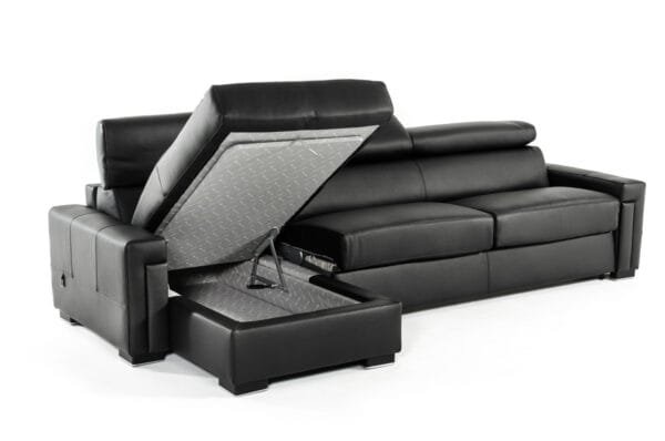 Lamod Italia Sacha - Modern Black Leather Reversible Sectional Sofa Bed with Storage - Image 3