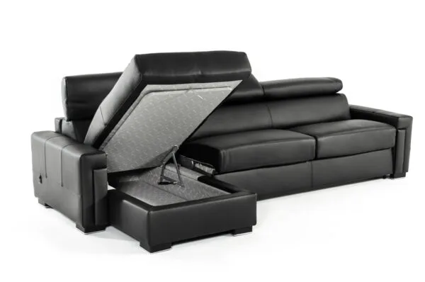 Lamod Italia Sacha - Modern Black Leather Reversible Sectional Sofa Bed with Storage - Image 3