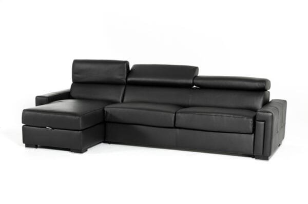 Lamod Italia Sacha - Modern Black Leather Reversible Sectional Sofa Bed with Storage - Image 5