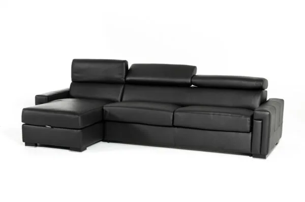 Lamod Italia Sacha - Modern Black Leather Reversible Sectional Sofa Bed with Storage - Image 5
