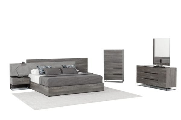 Queen Nova Domus Enzo Italian Modern Grey Oak & Fabric Bed w/ Nightstands - Image 2