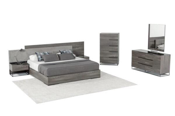Queen Nova Domus Enzo Italian Modern Grey Oak & Fabric Bed w/ Nightstands - Image 3