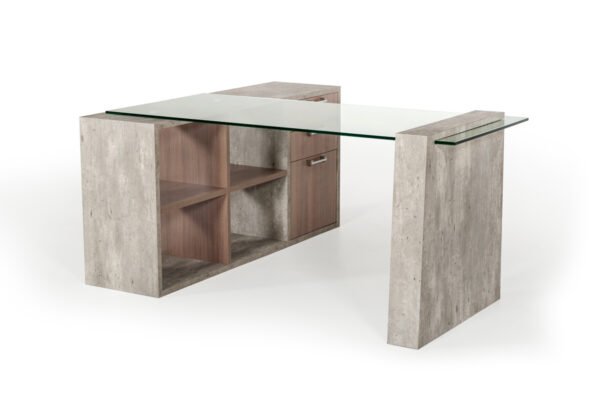 Nova Domus Boston Modern Glass & Faux Concrete Reversible Desk - Image 4