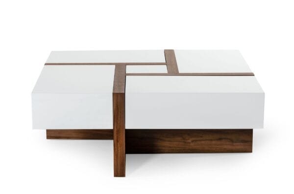 Modrest Makai Modern White & Walnut Square Coffee Table - Image 5