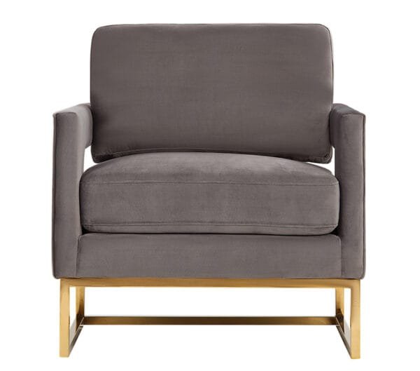 Modrest Edna Modern Grey Velvet & Gold Accent Chair - Image 2