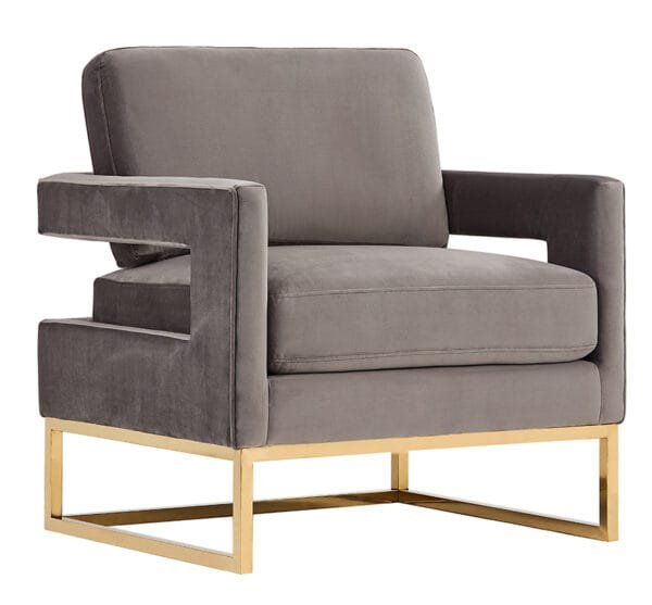 Modrest Edna Modern Grey Velvet & Gold Accent Chair - Image 3
