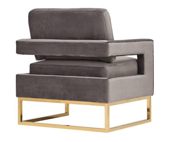 Modrest Edna Modern Grey Velvet & Gold Accent Chair - Image 4