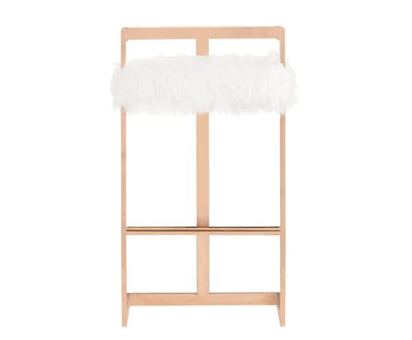 Modrest Halifax Modern White Faux Fur & Rosegold Bar Stool - Image 2