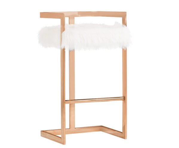Modrest Halifax Modern White Faux Fur & Rosegold Bar Stool
