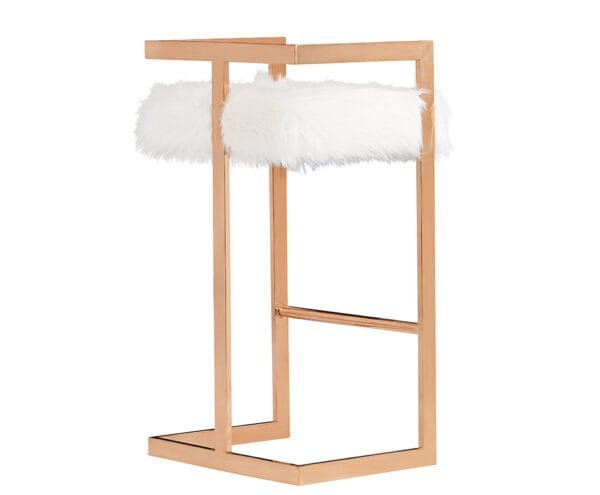 Modrest Halifax Modern White Faux Fur & Rosegold Bar Stool - Image 4