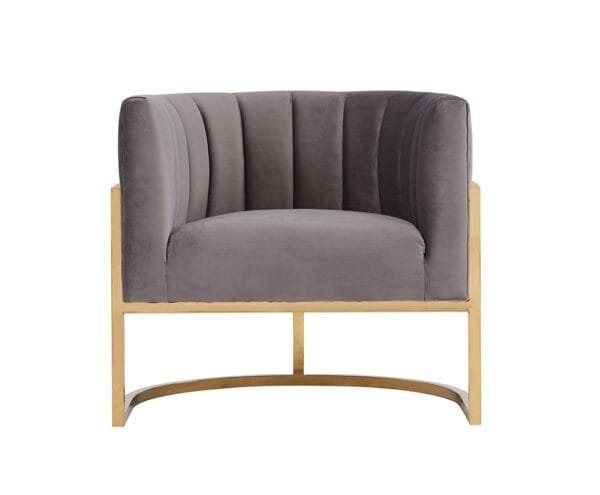 Modrest Landau Modern Grey Velvet & Gold Accent Chair - Image 3