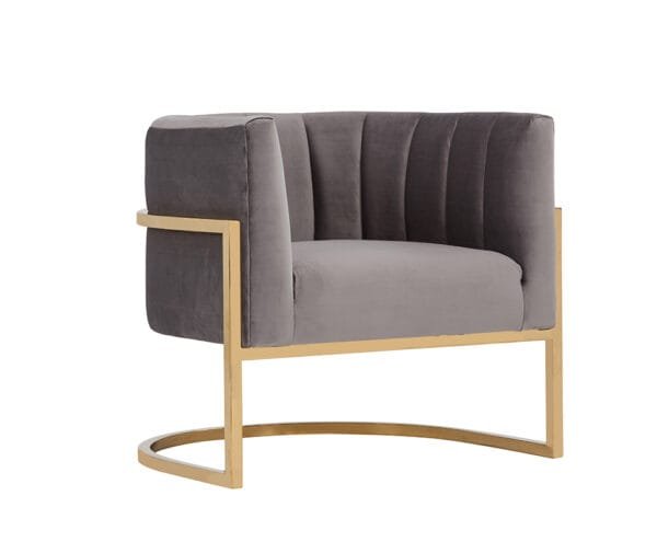 Modrest Landau Modern Grey Velvet & Gold Accent Chair - Image 2