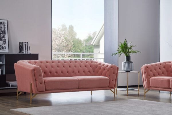 Divani Casa Aiken - Modern Salmon Velvet Sofa - Image 2