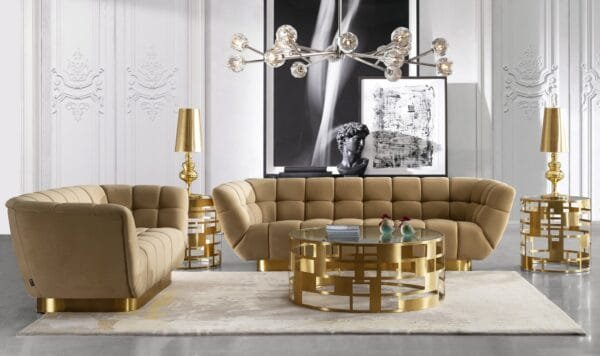 Divani Casa Granby - Glam Mustard and Gold Fabric Loveseat - Image 2