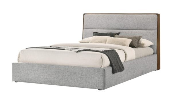 Modrest Dustin - Modern Grey Fabric & Walnut Trimmed Bed - Image 4