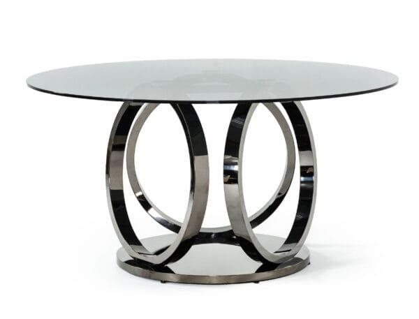 Modrest Enid - Modern Smoked Glass & Black Stainless Steel Round Dining Table - Image 2