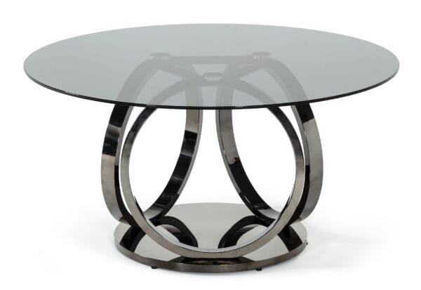 Modrest Enid - Modern Smoked Glass & Black Stainless Steel Round Dining Table - Image 3
