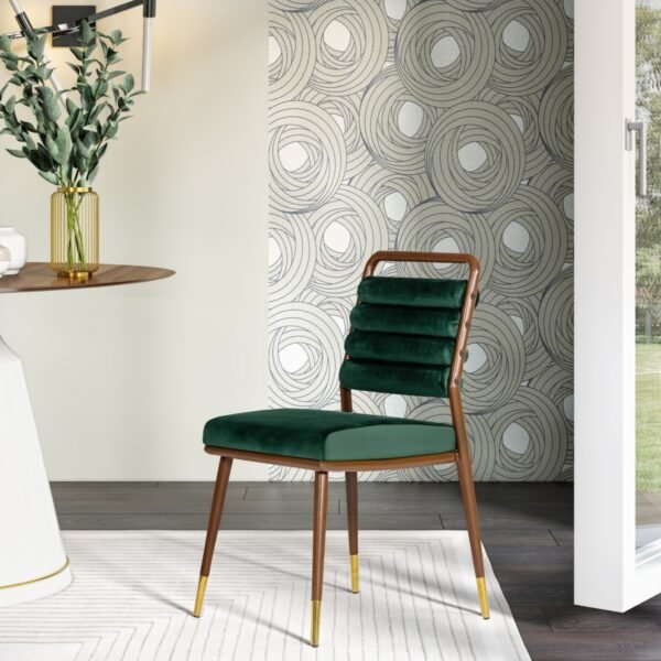 Modrest Biscay - Modern Dark Green & Walnut Steel Dining Chair - Image 5