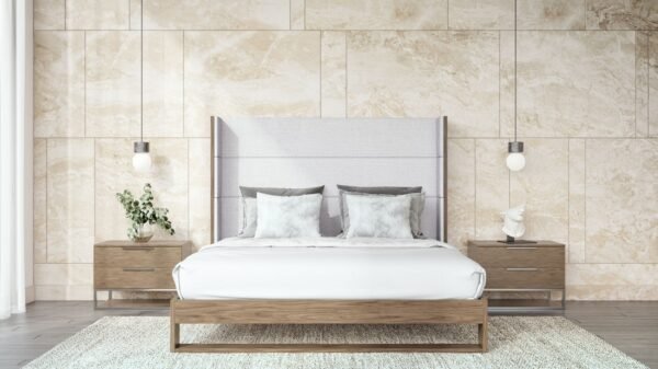 Modrest Helenora - Contemporary Grey Fabric & Walnut Trim Bed - Image 3