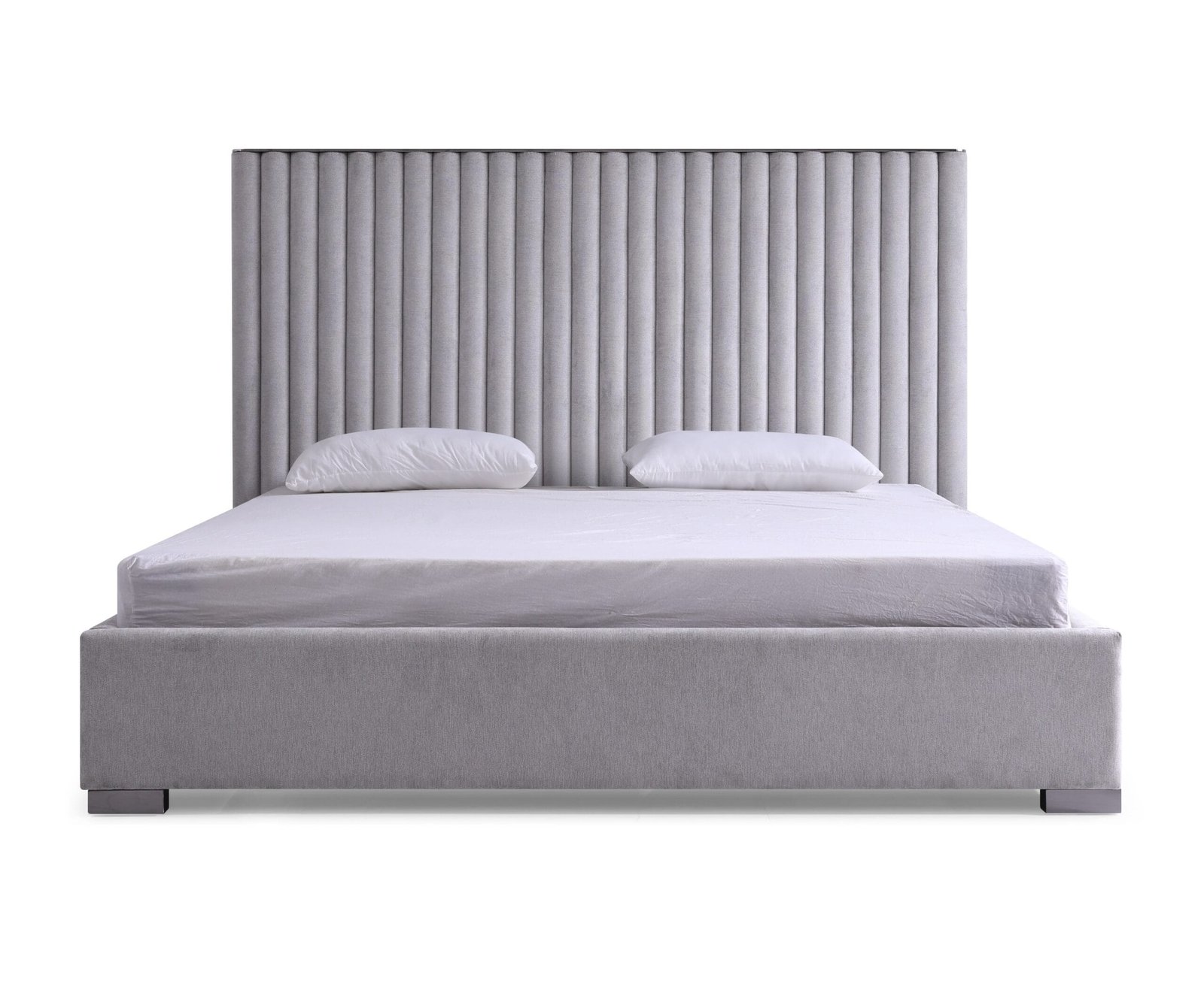 Modrest Splendor - Silver + Grey Velvet Upholstered King Platform Bed 5 Modrest Splendor - Silver + Grey Velvet Upholstered King Platform Bed - Image 5