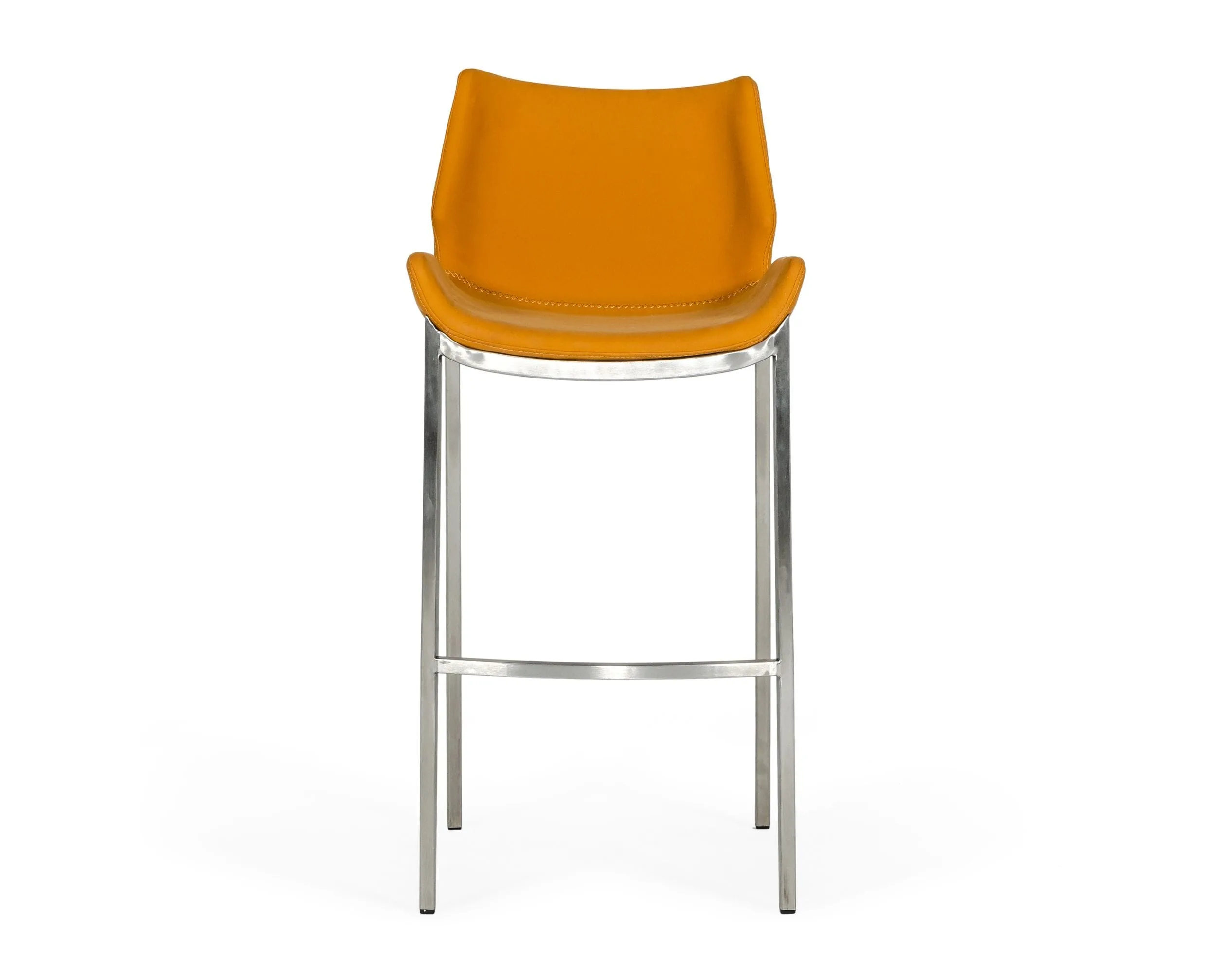 Modrest Dave - Modern Orange Leatherette Bar Stool (Set of 2) 2 Modrest Dave - Modern Orange Leatherette Bar Stool (Set of 2) - Image 2