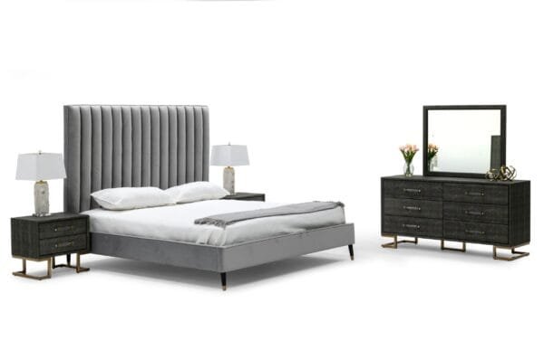 Modrest Hemlock - Modern Grey Velvet Bed - Image 3