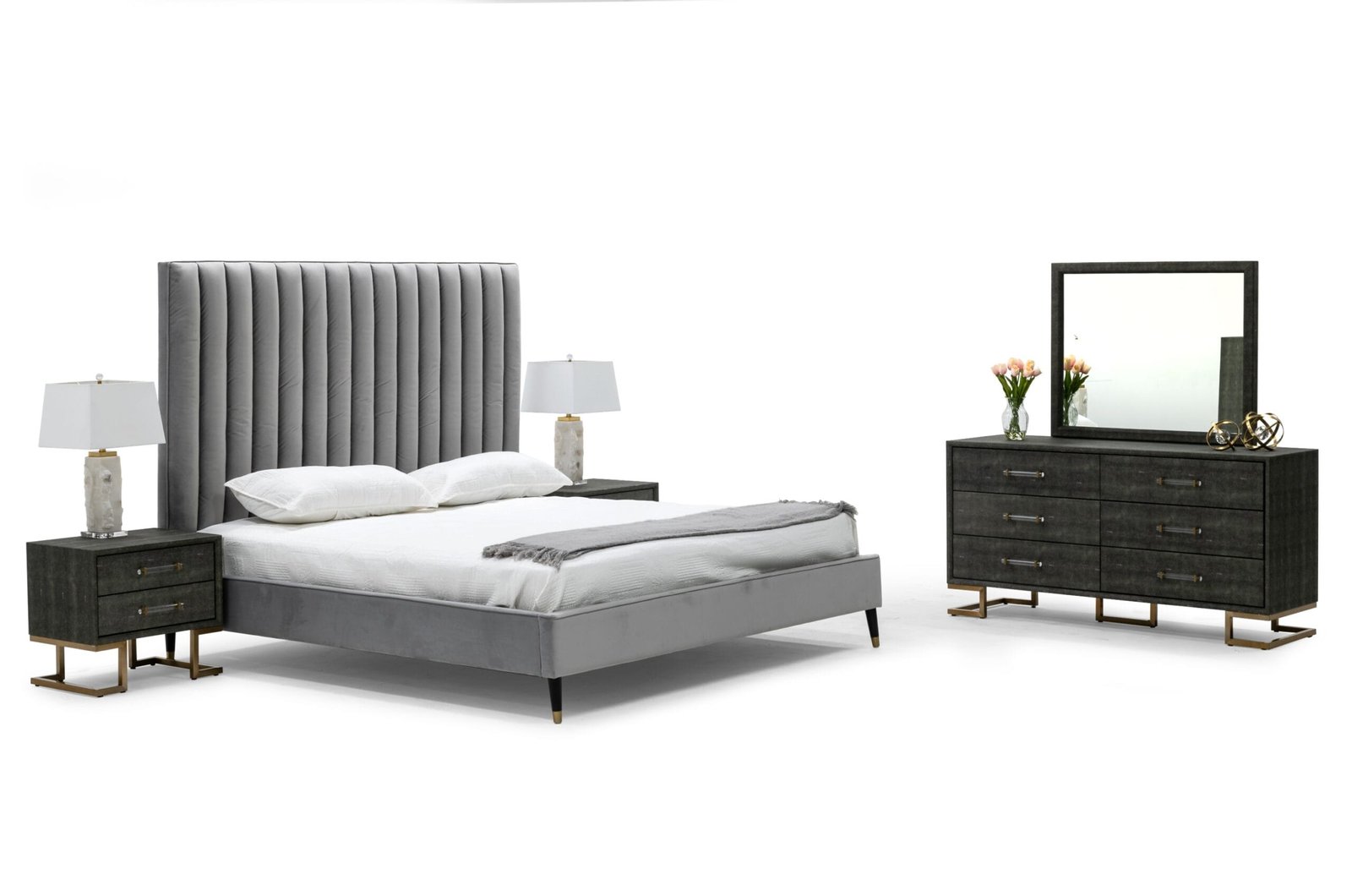 Modrest Hemlock - Modern Grey Velvet Bed 3 Modrest Hemlock - Modern Grey Velvet Bed - Image 3