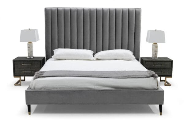 Modrest Hemlock - Modern Grey Velvet Bed - Image 2