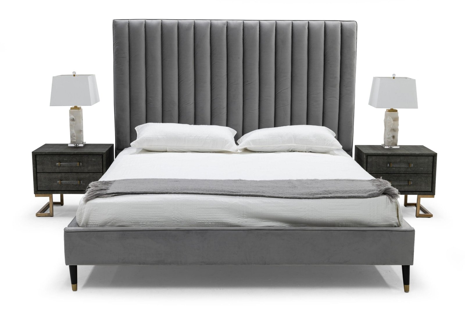 Modrest Hemlock - Modern Grey Velvet Bed 2 Modrest Hemlock - Modern Grey Velvet Bed - Image 2