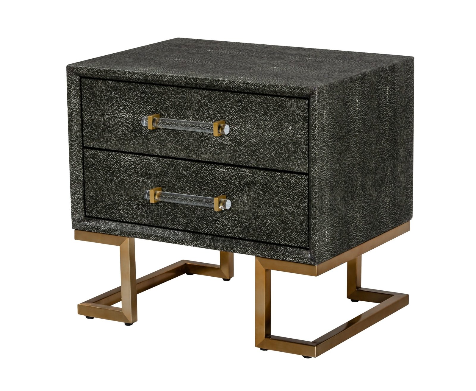 Modrest Howard - Modern Shagreen Grey Leatherette & Gold Nightstand 2 Modrest Howard - Modern Shagreen Grey Leatherette & Gold Nightstand - Image 2