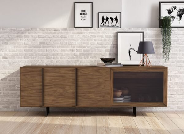 Modrest Glencoe - Modern Walnut & Grey Glass Buffet - Image 4