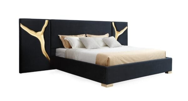 Modrest Aspen - Queen Glam Black Velvet & Gold Bed - Image 4